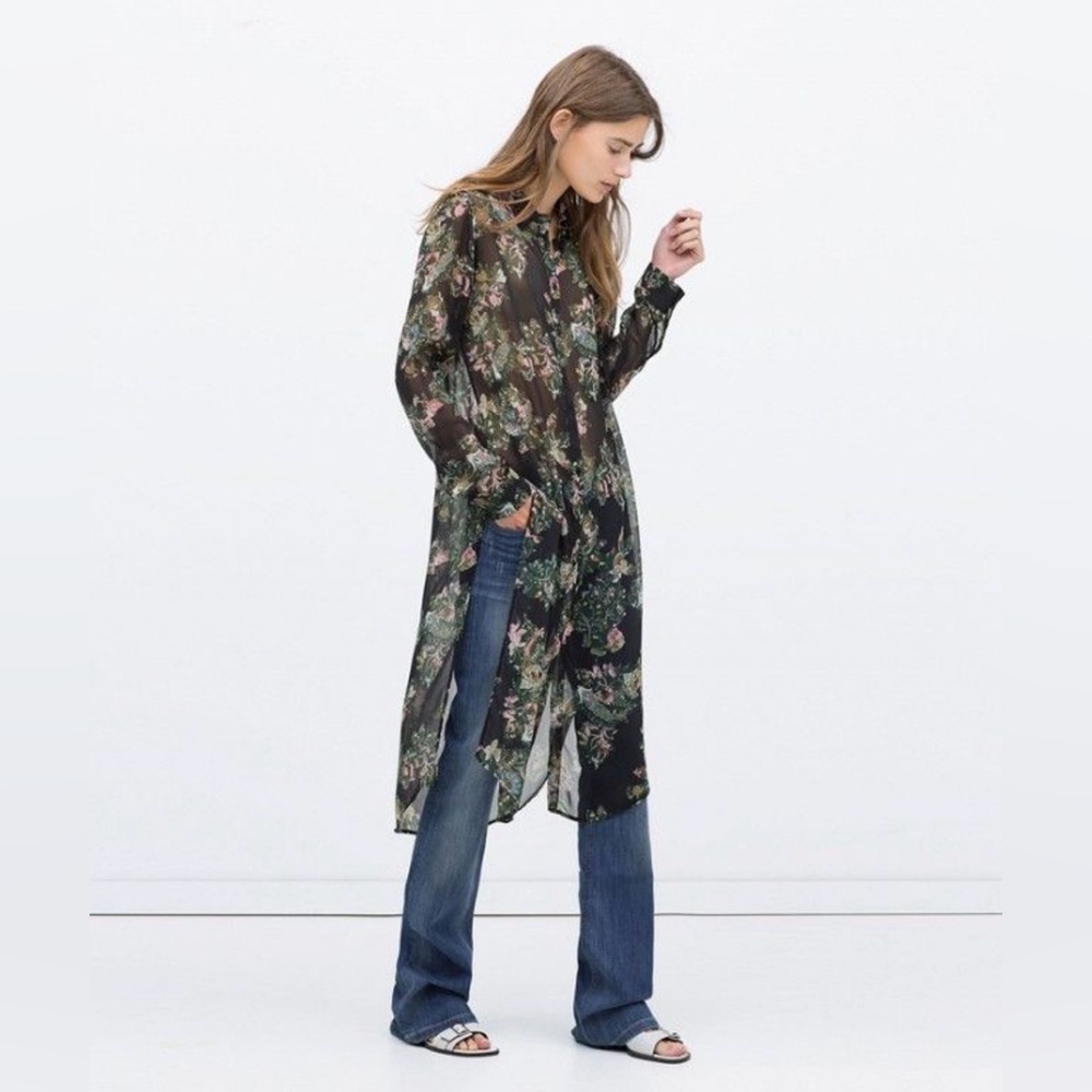 Anthropologie Black Floral Sheer Tunic
